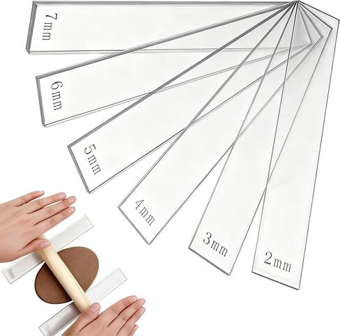 Polymer Clay Tools: Rolling Pin Guides & Roller Set 12Pcs Acrylic Adjustable Depth Guides (2-7mm) with Protective Film for Polymer Earrings, Sculpting & Modeling Clays in Kuwait
