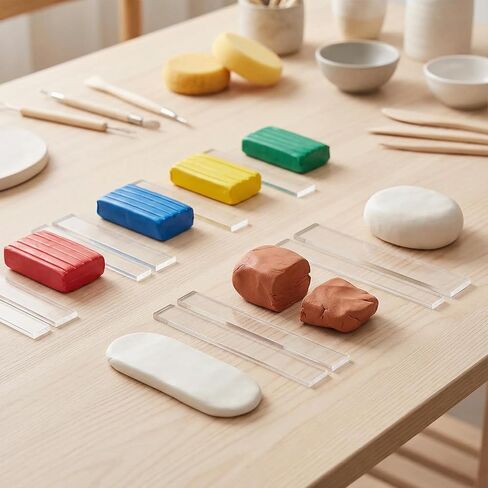 Polymer Clay Tools: Rolling Pin Guides & Roller Set 12Pcs Acrylic Adjustable Depth Guides (2-7mm) with Protective Film for Polymer Earrings, Sculpting & Modeling Clays in Kuwait
