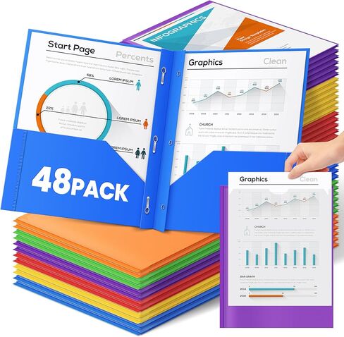 18 حزمة من المجلدات البلاستيكية من V-Opitos مع 3 شوكات، مجلدات جيب كبيرة التحمل مع مشابك تثبيت، ومجلدات ملفات في 6 ألوان للوازم المدرسية والمكتبية in Kuwait