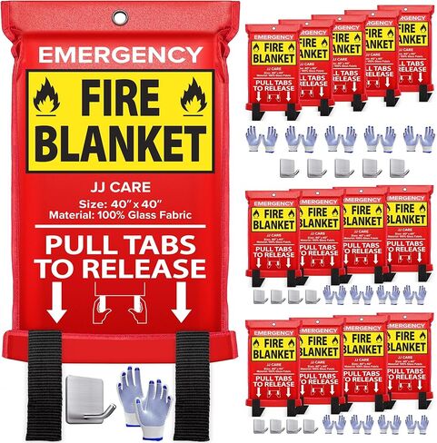 JJ CARE Fire Blanket – (Large) 4.9x4.9ft with Hooks & Gloves, Emergency Fire Blanket for Home & Kitchen, High Heat Resistant Fire Suppression Blankets for Home Safety, Kitchen, Camping in Saudi Arabia