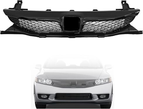 الشبكة الأمامية العلوية لسيارة Honda Civic 2009 2010 2011 سيدان؛ مجموعة الشواية الشبكية باللون الأسود - تحل محل 71121SNAA50 71122-SNA-A50 HO1200213 in Kuwait