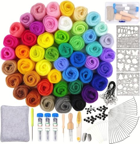 IcosaMro Needle Felting Kit 48 Color Wool Roving with Felting Needles 100 Pcs Wool Felt Supplies Tools Felt Working Pad in Kuwait