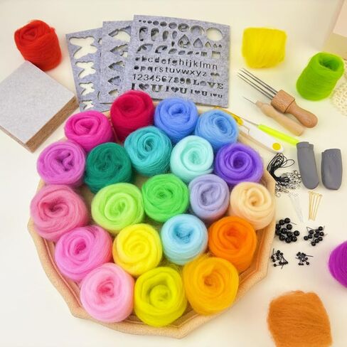 IcosaMro Needle Felting Kit 48 Color Wool Roving with Felting Needles 100 Pcs Wool Felt Supplies Tools Felt Working Pad in Kuwait