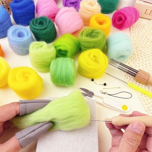 IcosaMro Needle Felting Kit 48 Color Wool Roving with Felting Needles 100 Pcs Wool Felt Supplies Tools Felt Working Pad in Kuwait