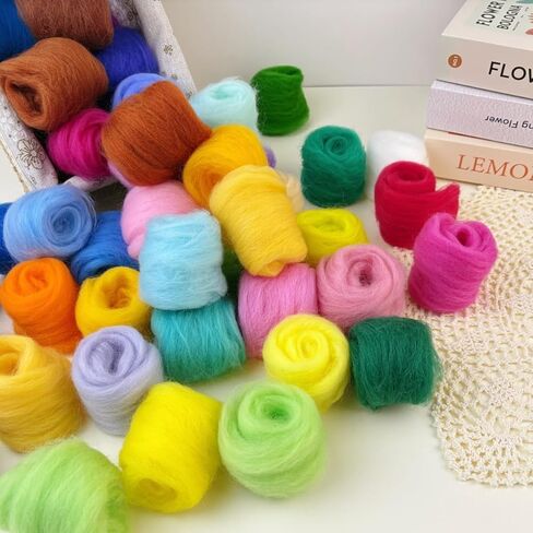 IcosaMro Needle Felting Kit 48 Color Wool Roving with Felting Needles 100 Pcs Wool Felt Supplies Tools Felt Working Pad in Kuwait