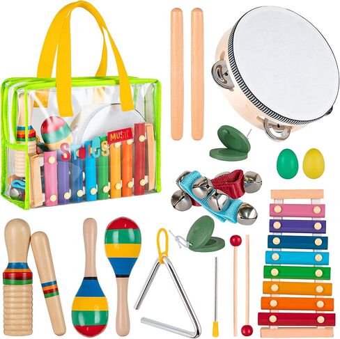 Stoie's Musical Toys for Toddlers, Wooden Percussion Instruments Toy for Kids Baby Preschool Educational Musical Toys Set for Boys and Girls with Storage Bag in Kuwait