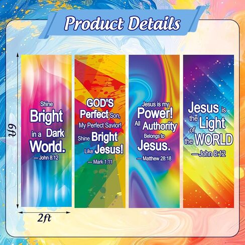 JarThenaAMCS 4Pcs VBS Decorations Neon Jesus Scripture Hanging Banner Sign Colorful Backdrop for Christian Vacation Bible School Church Party Wall Photo Prop in Kuwait
