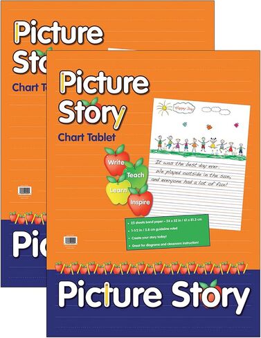 تابلت PACON® Picture Story Chart، أبيض، مسطر قصير، 1-1/2 بوصة، 24 بوصة × 32 بوصة، 25 ورقة في كل عبوة، عبوتان in Kuwait