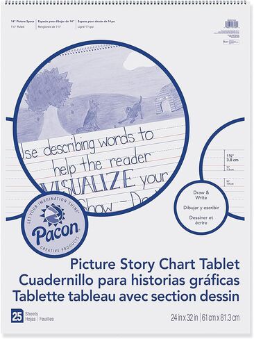 تابلت PACON® Picture Story Chart، أبيض، مسطر قصير، 1-1/2 بوصة، 24 بوصة × 32 بوصة، 25 ورقة في كل عبوة، عبوتان in Kuwait