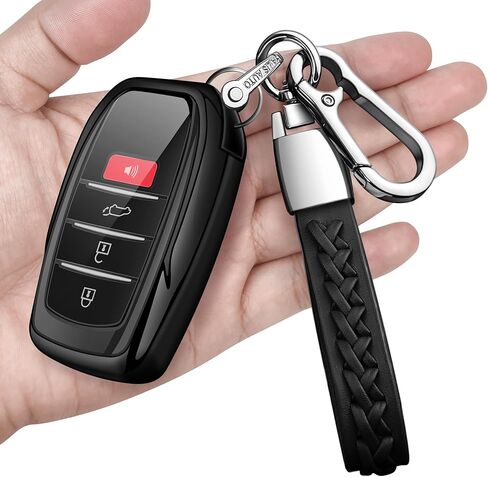 Key Fob Cover with keychain Compatible with Toyota 2025-2026 Camry 4Runner,2021-2026 Venza,Sienna, 2019-2026 Land Cruiser,Fortuner,Mirai, 2023-2026 Highlander,Prius,Corolla (Black) in Saudi Arabia