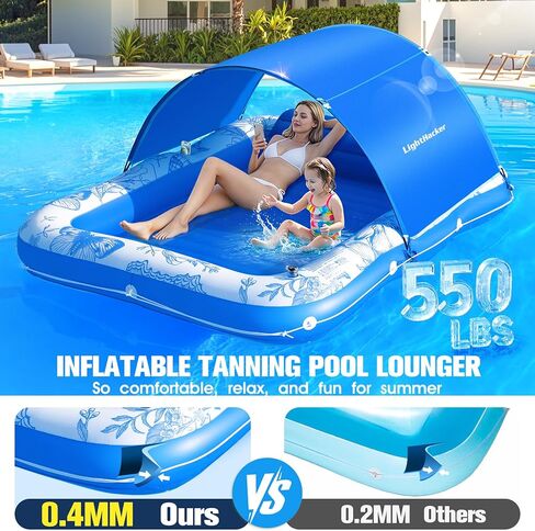 81"x60" Inflatable Tanning Pool Lounger Float with Canopy for Adult,Large Blow Up Sunbathing Bed & Water Raft,Butterfly Pool Floatie with Cup/Phone Holder,5 in 1 Floating Lounge for Pool,Lake,Backyard in Kuwait