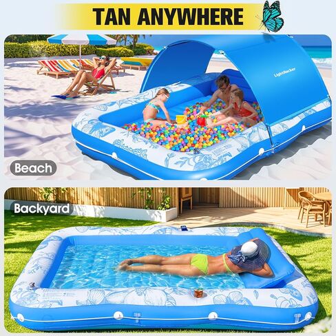 81"x60" Inflatable Tanning Pool Lounger Float with Canopy for Adult,Large Blow Up Sunbathing Bed & Water Raft,Butterfly Pool Floatie with Cup/Phone Holder,5 in 1 Floating Lounge for Pool,Lake,Backyard in Kuwait