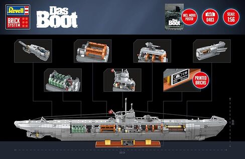 Revell Brick System “Das Boot" U‑96 Submarine - 6,483 Pieces 1:56 Scale Brick Building Model Kit, Detailed Interior, Display Stand, Adult Collector Construction Set in Kuwait