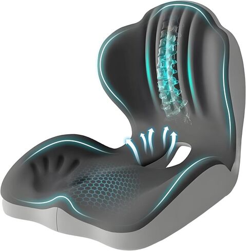 Ergonomic Car Seat Cushion with Lumbar Support, Pressure-Responsive Memory Foam, Enhanced Pelvic Stability for Pressure Relief, Ideal for Long Driving, Office & Home (Gray) in Kuwait