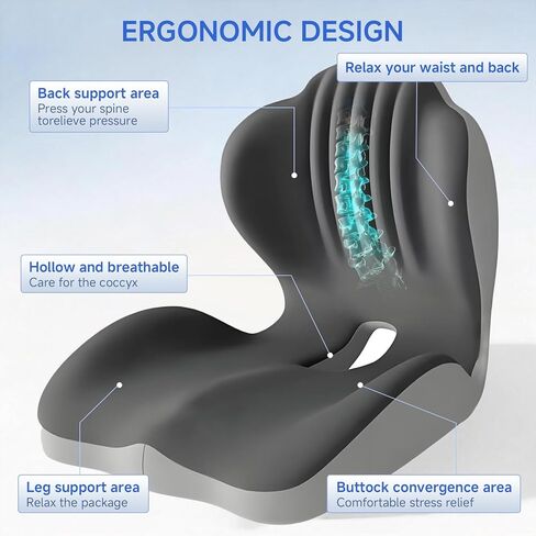 Ergonomic Car Seat Cushion with Lumbar Support, Pressure-Responsive Memory Foam, Enhanced Pelvic Stability for Pressure Relief, Ideal for Long Driving, Office & Home (Gray) in Kuwait