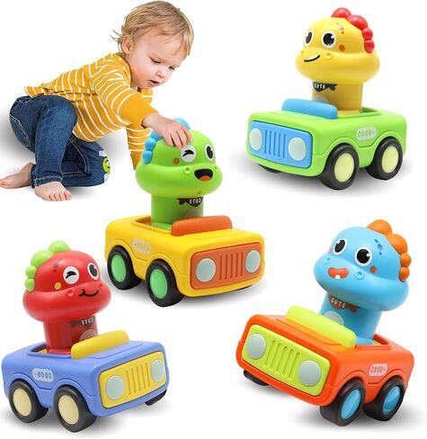 Pbooo Toys for 1 Year Old Boy, Press and Go Car Toys for Toddlers 1-3, Push and Go Animal Toy Cars Set, Birthday Gifts for 1 2 Year Old Boys, Baby Toys 12-18 Months in Kuwait