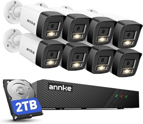 نظام أمان ANNKE H500 8 كاميرات PoE H.265+ 8CH NVR مع محرك أقراص ثابتة سعة 2 تيرابايت، تسجيل صوتي 24/7، كاميرا IP خارجية بدقة 5 ميجابكسل، فتحة بطاقة SD، رؤية ليلية EXIR بطول 100 قدم، مقاومة للماء IP67، تعمل مع Alexa in Kuwait