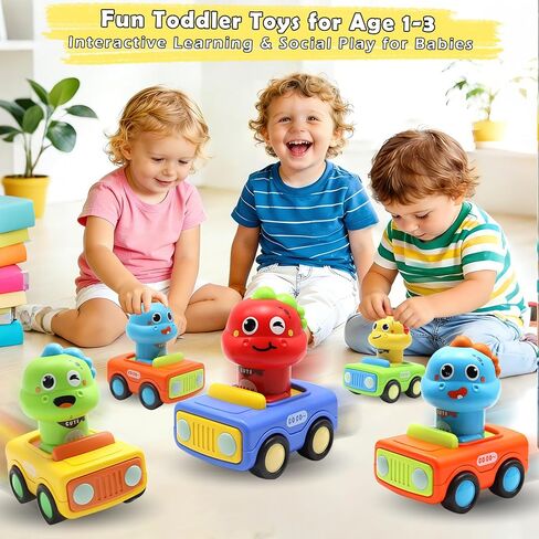 Pbooo Toys for 1 Year Old Boy, Press and Go Car Toys for Toddlers 1-3, Push and Go Animal Toy Cars Set, Birthday Gifts for 1 2 Year Old Boys, Baby Toys 12-18 Months in Kuwait