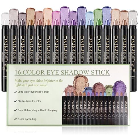 16 Colors Eyeshadow Shimmer Stick, Highlighter Eye Shadow Stick Set, Colorful Eyeshadow Pencil Crayon Creamy, Waterproof Pearly Sparkle Glitter Cream Stick Pen EyeLiner Makeup for Women in Saudi Arabia