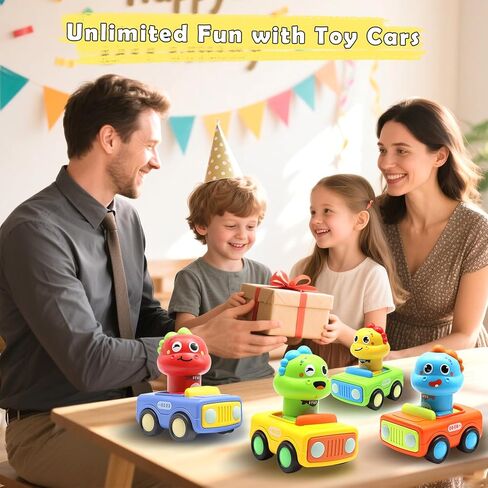 Pbooo Toys for 1 Year Old Boy, Press and Go Car Toys for Toddlers 1-3, Push and Go Animal Toy Cars Set, Birthday Gifts for 1 2 Year Old Boys, Baby Toys 12-18 Months in Kuwait