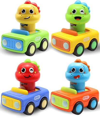 Pbooo Toys for 1 Year Old Boy, Press and Go Car Toys for Toddlers 1-3, Push and Go Animal Toy Cars Set, Birthday Gifts for 1 2 Year Old Boys, Baby Toys 12-18 Months in Kuwait
