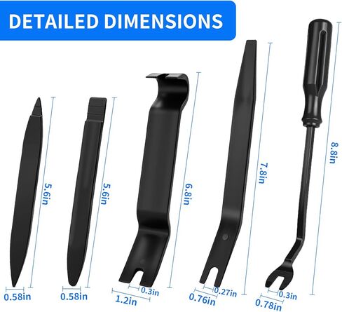 5 Pcs ﻿Auto Trim Removal Tool Kit, Car Panel Clip Remover Set for Door/Window Trim - Pry Tools with Fastener Remover, Black Auto Repair Kit for DIY in Kuwait
