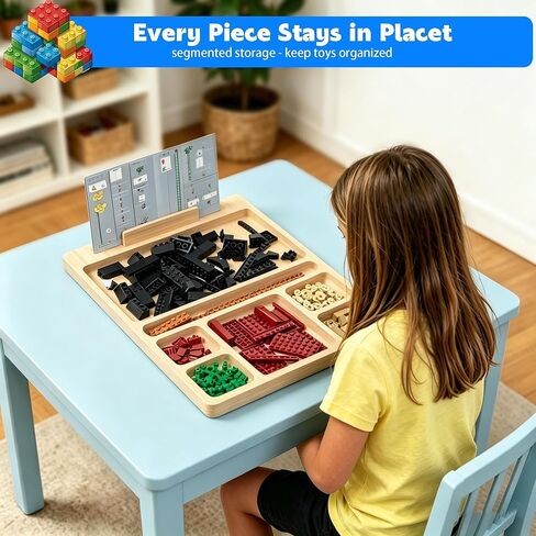 Deepened Building Baseplate Table Tray for Lego, 7 Compartment Building Tray Board with Instruction Holder, Multi-Functional Sensory Activity Platform for Adults & Seniors in Kuwait