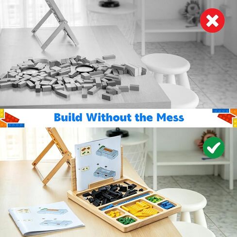 Deepened Building Baseplate Table Tray for Lego, 7 Compartment Building Tray Board with Instruction Holder, Multi-Functional Sensory Activity Platform for Adults & Seniors in Kuwait