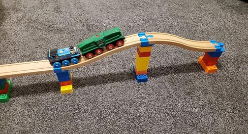 5pc Duplo Bricks to Brio Compatible Wooden Train Track Adapter Set (Blue) in Kuwait