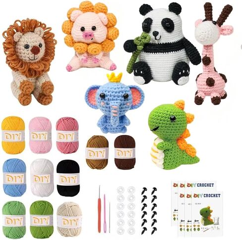 مجموعة كروشيه الحيوانات من LeRoWen للمبتدئين - تصنع 9 حيوانات، مجموعة حرفية Amigurumi DIY مع خيوط وخطافات ودروس فيديو - هدايا للمبتدئين والكبار ومحبي الحرف اليدوية in Kuwait
