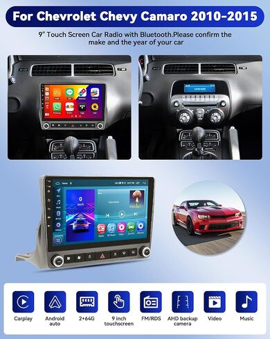 [4G+64G] Android Car Radio for Chevrolet Camaro 2008 2009 2010 2011 2012 2013 2014 2015 with Carplay Android Auto 9 Inch Touch Screen Bluetooth FM RDS/WiFi/GPS Navigation/SWC+AHD Backup Camera in Saudi Arabia