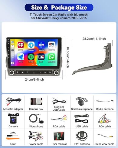 [4G+64G] Android Car Radio for Chevrolet Camaro 2008 2009 2010 2011 2012 2013 2014 2015 with Carplay Android Auto 9 Inch Touch Screen Bluetooth FM RDS/WiFi/GPS Navigation/SWC+AHD Backup Camera in Saudi Arabia