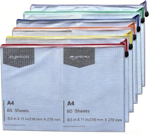 6pcs Mesh Zipper Pouch Bags, A3 17x12 Inches Large Reusable Plastic Zipper Pouches Bag for Organizing Office, File, School, Classroom, Cross Stitch Projects, Puzzle & Board Game Storage Bags in Kuwait