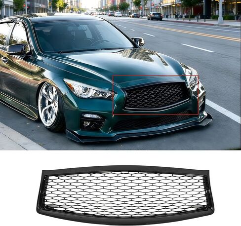 غطاء المصد الأمامي من Time Secret للشبكة العلوية لسيارة Infiniti Q50 2014-2017، شبكة بديلة للشبكة الأمامية لمدخل الهواء الأمامي (أسود لامع) in Kuwait