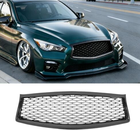 غطاء المصد الأمامي من Time Secret للشبكة العلوية لسيارة Infiniti Q50 2014-2017، شبكة بديلة للشبكة الأمامية لمدخل الهواء الأمامي (أسود لامع) in Kuwait