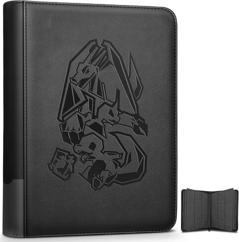 9 Pocket Card Binder, 360 Cards Trading Cards Games Collection Holder with Customizable Label Slot and Side-Loading Sleeves, Premium Gift for Card Collectors (Black) in Kuwait