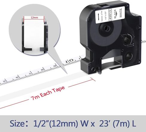 5 عبوات بديلة لشريط الملصقات Dymo D1 1/2 بوصة أسود على أبيض 45013 S0720530 متوافق مع صانع الملصقات Dymo LabelManager PnP 160 210D 260P 280 360D 420P 450D، 12 مم × 7 م، 23 قدم in Saudi Arabia