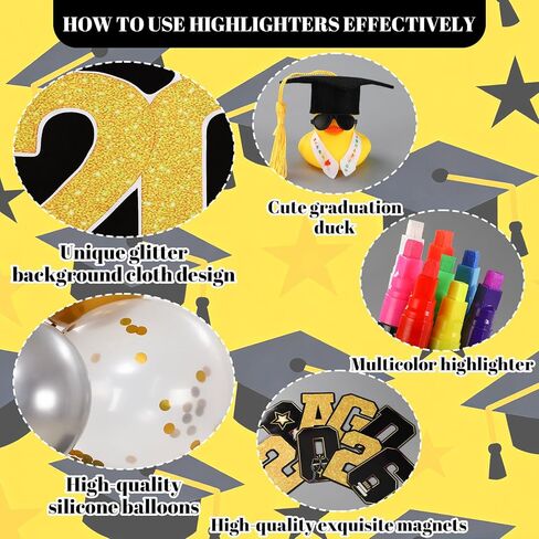 Junkin 39 Pcs Graduation Car Decoration Grad 2026 Magnet Balloon 8 Color Liquid Chalk Marker Car Sign Rubber Grad Cap Duck Set for Class of 2026 High School Senior College Prom Party Parad Float Decor in Kuwait