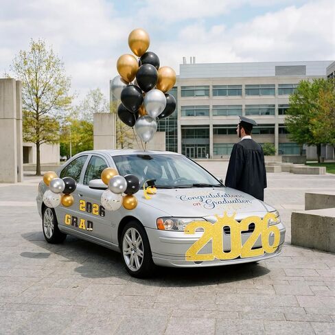 Junkin 39 Pcs Graduation Car Decoration Grad 2026 Magnet Balloon 8 Color Liquid Chalk Marker Car Sign Rubber Grad Cap Duck Set for Class of 2026 High School Senior College Prom Party Parad Float Decor in Kuwait