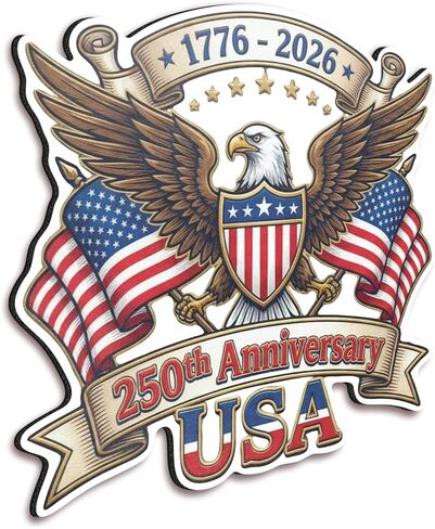 250th Anniversary USA 1776–2026 Magnet 5 Inch Patriotic Eagle American Flag Refrigerator Car Locker Toolbox Metal Surface Decor - KCM5069 in Kuwait