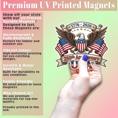 250th Anniversary USA 1776–2026 Magnet 5 Inch Patriotic Eagle American Flag Refrigerator Car Locker Toolbox Metal Surface Decor - KCM5069 in Kuwait