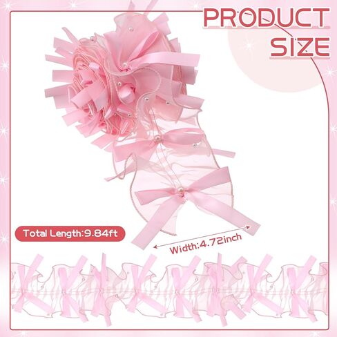 Pink Bow Lace Mirror Frame Trim 9.84 ft Coquette Mirror Border Roll with Ruffle and Pearls Cute Decorative Edging Trim for Mirrors, Vanity Decor, Girl's Preppy Bedroom Bathroom DIY Decoration in Kuwait