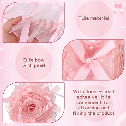 Pink Bow Lace Mirror Frame Trim 9.84 ft Coquette Mirror Border Roll with Ruffle and Pearls Cute Decorative Edging Trim for Mirrors, Vanity Decor, Girl's Preppy Bedroom Bathroom DIY Decoration in Kuwait