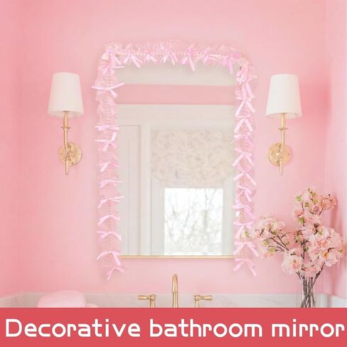 Pink Bow Lace Mirror Frame Trim 9.84 ft Coquette Mirror Border Roll with Ruffle and Pearls Cute Decorative Edging Trim for Mirrors, Vanity Decor, Girl's Preppy Bedroom Bathroom DIY Decoration in Kuwait