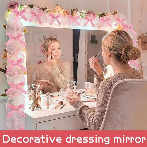 Pink Bow Lace Mirror Frame Trim 9.84 ft Coquette Mirror Border Roll with Ruffle and Pearls Cute Decorative Edging Trim for Mirrors, Vanity Decor, Girl's Preppy Bedroom Bathroom DIY Decoration in Kuwait