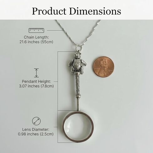 قلادة كلاسيكية من الفضة الإسترليني عيار 925 مصنوعة من الزجاج المكبرة - 10X Loupe Monocle قلادة قلادة عدسة مكبرة للقراءة (الدب الصغير) in Kuwait