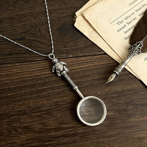 قلادة كلاسيكية من الفضة الإسترليني عيار 925 مصنوعة من الزجاج المكبرة - 10X Loupe Monocle قلادة قلادة عدسة مكبرة للقراءة (الدب الصغير) in Kuwait