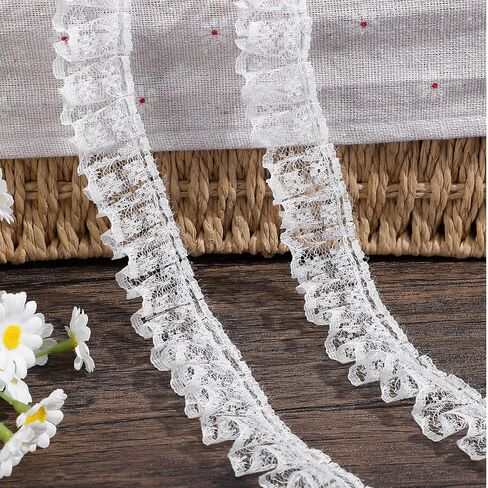 11 Yards White Lace Ruffle Trim, Pleated Organza Trim Ribbon, Polyester Fabric Ribbon for Bridal Wedding Crafts Sewing DIY(White) in Kuwait