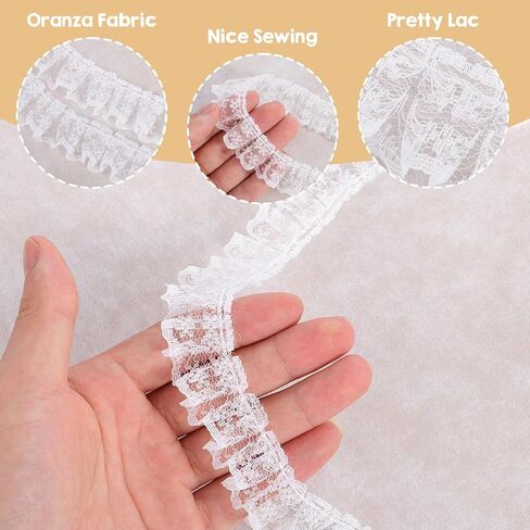 11 Yards White Lace Ruffle Trim, Pleated Organza Trim Ribbon, Polyester Fabric Ribbon for Bridal Wedding Crafts Sewing DIY(White) in Kuwait