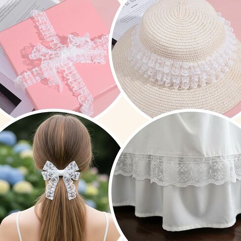 11 Yards White Lace Ruffle Trim, Pleated Organza Trim Ribbon, Polyester Fabric Ribbon for Bridal Wedding Crafts Sewing DIY(White) in Kuwait